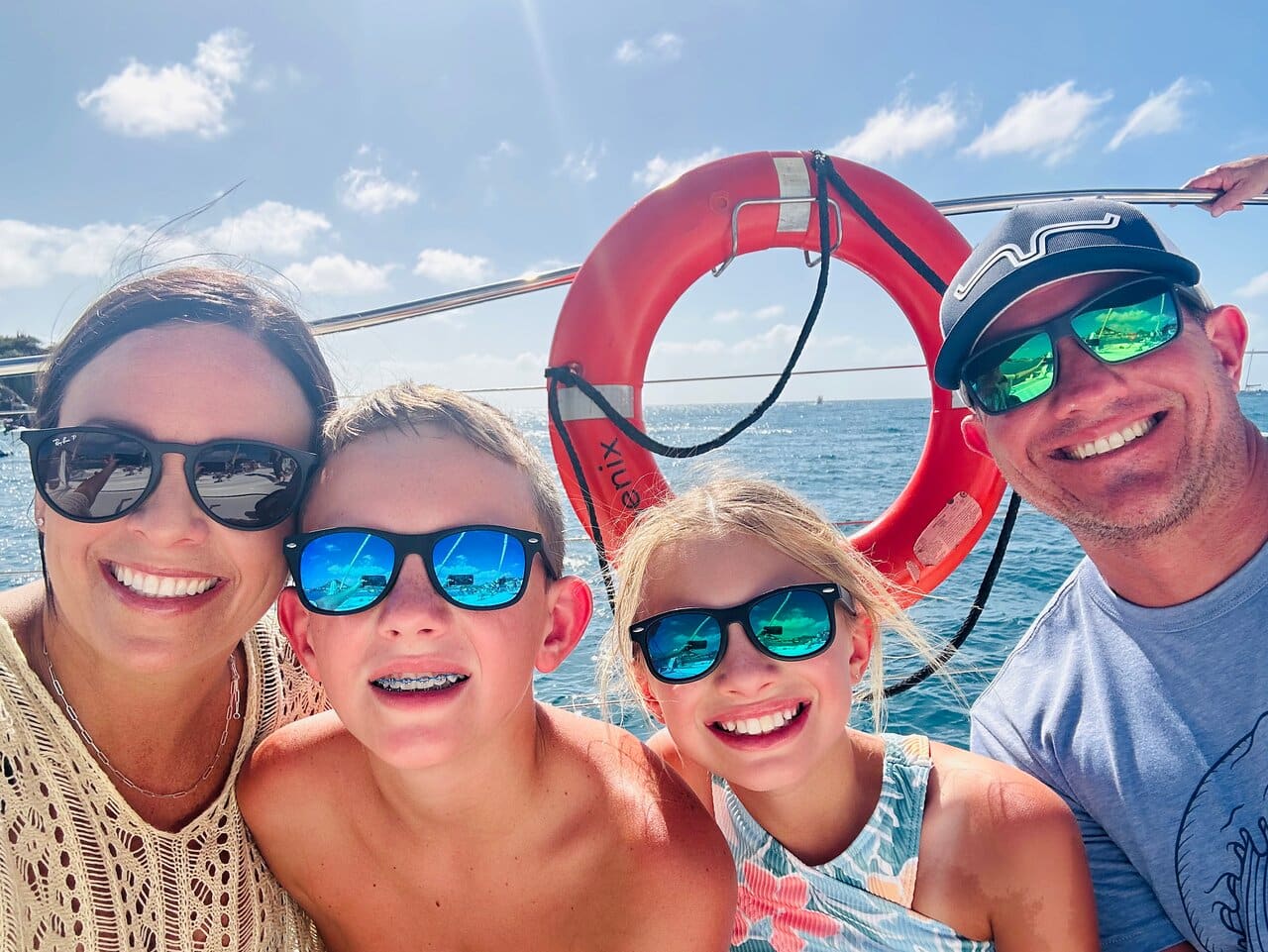 Family reunion group aboard The Phoenix catamaran, St. Maarten